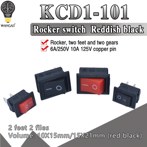 5pcs KCD1 Rocker Switch Push Button Mini Switch 6A-10A 250V KCD1-101 2Pin Snap-in On/Off 10*15 21*15MM Black Red White ► Photo 1/6