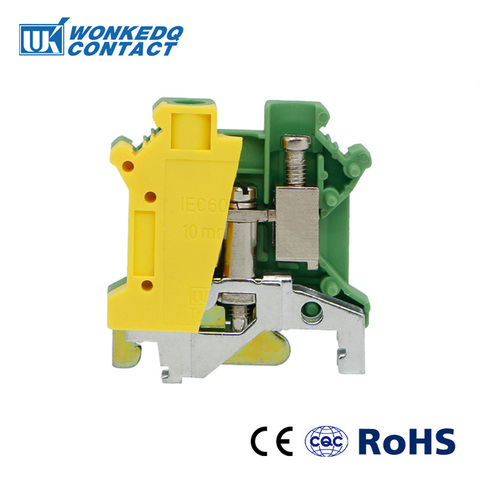 10Pcs USLKG-10N Din Rail Screw Terminal Blocks Ground Universal Class Connector USLKG10N ► Photo 1/6