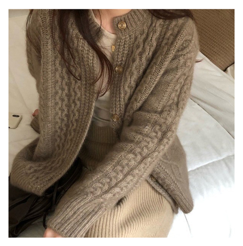 Fall winter new style cashmere sweater cardigan women loose lazy o-neck twist cardigans knitted jacket ► Photo 1/4