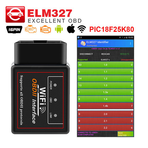 ELM327 V1.5 with PIC18F25K80 chip obd code reader ELM 327 wifi OBD2 Diagnostic Tool For Android/IOS/PC OBDII Auto Scanner ► Photo 1/6