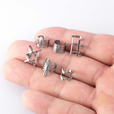 6PC Elegant Stainless Steel Wrap Cuff Clip on Earrings Ear Cuffs for Women No Pierce Earrings Fake Earring Piercing Jewelry 2022 ► Photo 1/6