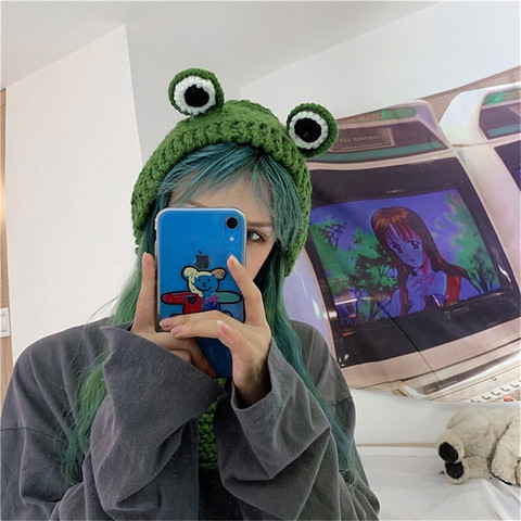 Winter Skullies 2022 Women Frog Hat Crochet Knitted Hat Costume Beanie Hats Cap Women Gift Hip-hop Cap Photography Prop Party ► Photo 1/6