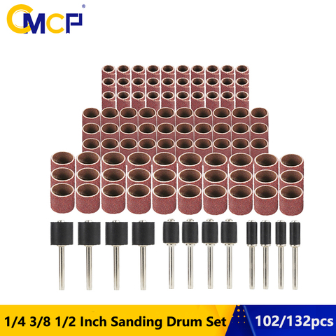 CMCP 102pcs 1/4 3/8 1/2 Inch Sanding Drum Set With Sanding Mandrels Sanding Bands For Nail Dremel Accessories ► Photo 1/6