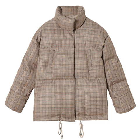 Plaid Khaki Women's Cotton Coat New Winter Women Parkas Fashion Loose Female Down Cotton Jackets Drawstring Girls Jackets Coats ► Photo 1/5
