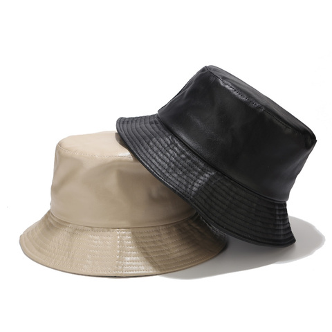 Fashion PU Bucket Hat Leather Fishing Cap Soild Foldable Hiking Hat Hip-Hop Street Waterproof Panama  for Women and Men ► Photo 1/6