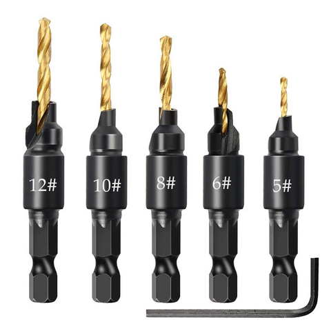 6Pcs Countersink Drill Woodworking Drill Bit Set Drilling Pilot Holes For Screw Sizes hand tool set #5 #6 #8 #10 #12 ► Photo 1/6