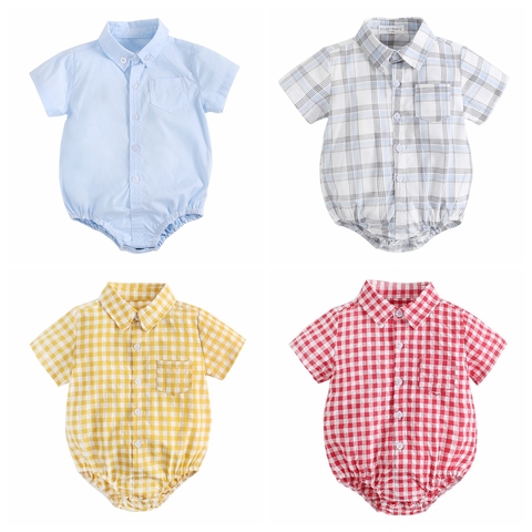 Sanlutoz Cotton Baby Boys Bodysuits Fashion Newborn Clothes for Baby Boy Short Sleeve Summer Baby Clothing Plaid ► Photo 1/6