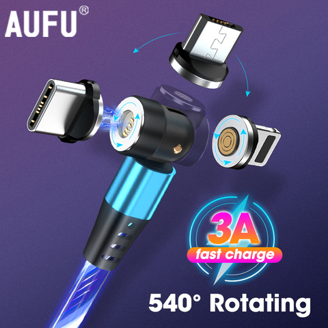 Quick Glowing lighting 540 Degree Magnetic Charger 3.0 Micro USB Cable Data Fast Magnet Phone Charging Cord Wire Type C Cable ► Photo 1/6