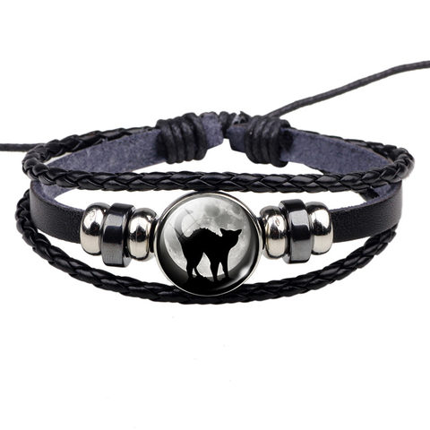 Black Cat Rope Bracelet Gothic Full Moon Jewelry Weave Multilayer Leather Bracelet Bangle Men Women Fashion Accessories ► Photo 1/5