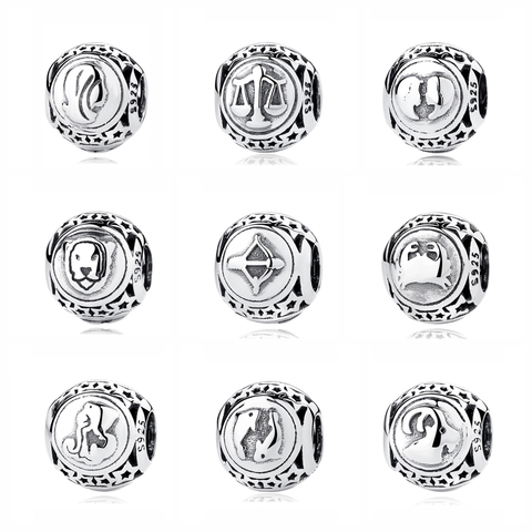 Original 925 Sterling Silver Bead Charm Libra Leo Star Sign Charms 12 Zodiac Constellation Fit Bracelets Women Jewelry ► Photo 1/6