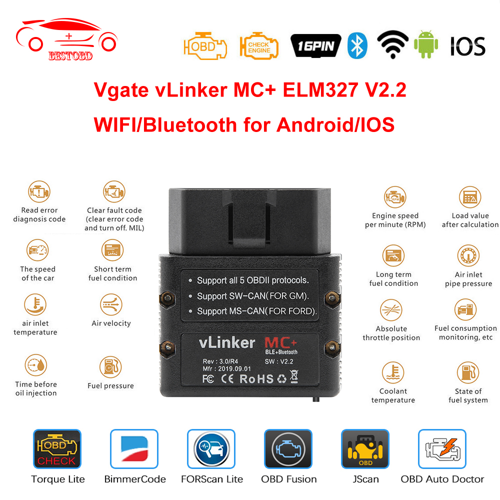 Vgate iCar2 obd2 bluetooth scanner ELM327 V2.2 obd 2 wifi icar 2