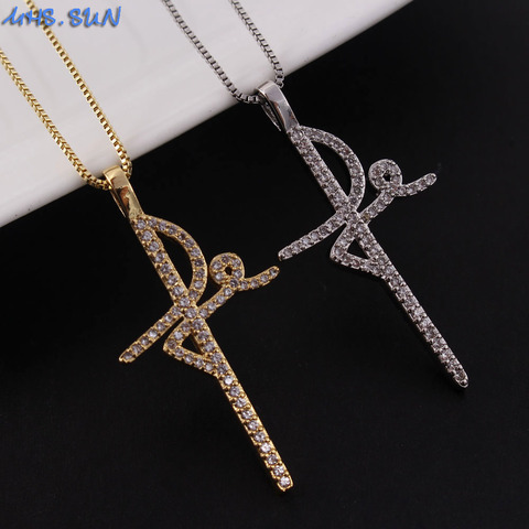 MHS.SUN New women cubic zircon jewelry necklace with Fe faith cross pendant necklace gold silver color CZ crystal chain necklace ► Photo 1/6