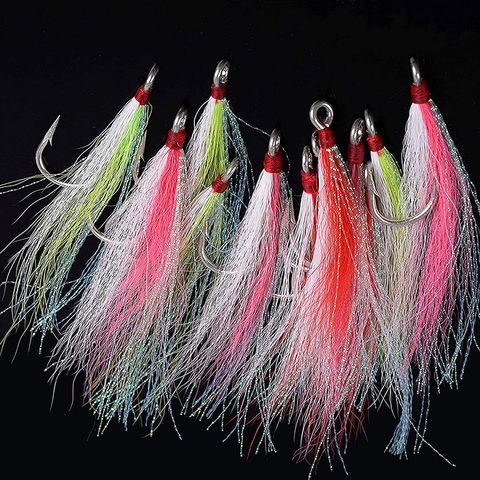 Stainless Steel Jigs Fishing Hooks with Bucktail Teasers lure Multi color Crystal Flash for Catfish Cod Fluke jig fish hook ► Photo 1/6