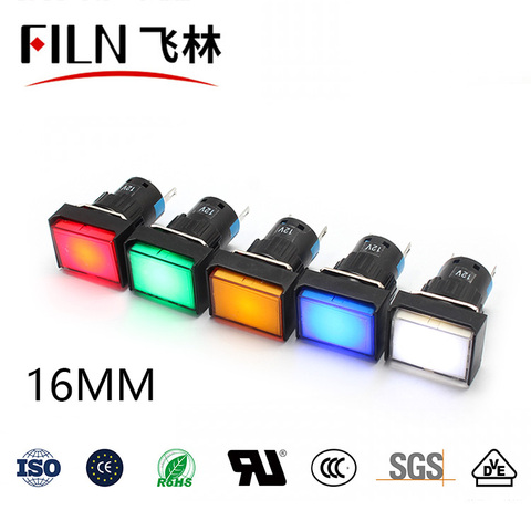 FILN Plastic Rectangular surface 16mm Mounting Size led indicator light 12v 24v 110v 220v  pilot lamp with pins ► Photo 1/5