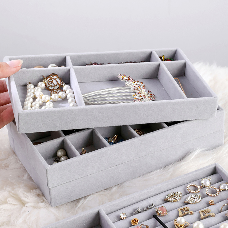 Portable Velvet Ring Display Organizer Case Tray Holder Earring Storage Box 