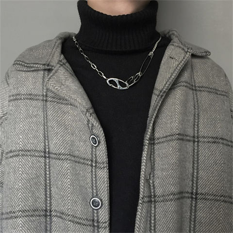 Cool Punk Gothic Women Men Safety Pin Chains Choker Collar Necklace