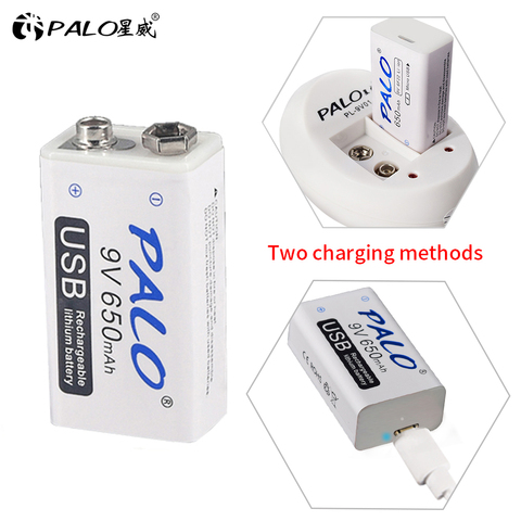 PALO 1-7pcs USB 9V 6F22 650mAh Rechargeable Battery 9 volt lithium li-ion li ion liion fast charging batteries ► Photo 1/6