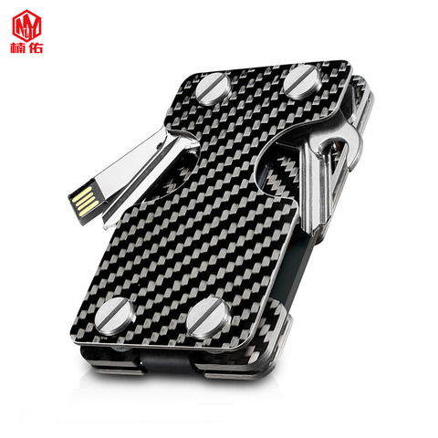 1PC EDC Multitool Smart Keychain Key Holder 2 in 1 Carbon Fiber Card Holder Wallet Credit Card Bank Card RFID Anti-theft Swipe ► Photo 1/6