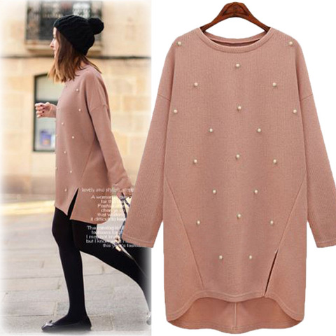 New Round Neck Pullover Knit Sweater Spring Autumn 2022 Medium Long Nail Bead Bottoming Knit Coat for Large Size Women's Sweater ► Photo 1/6