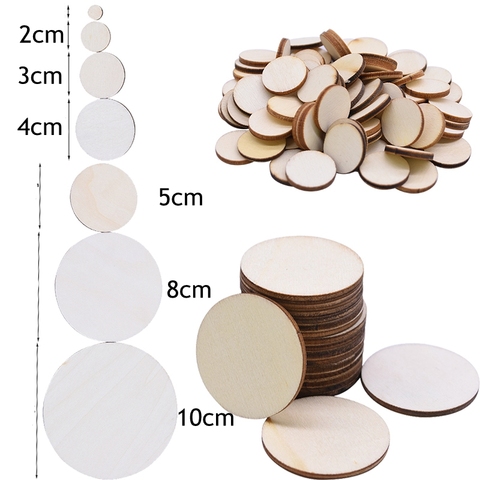 Round Wooden Discs, 100Pcs 20mm - Log Unfinished Wood Circles with Holes