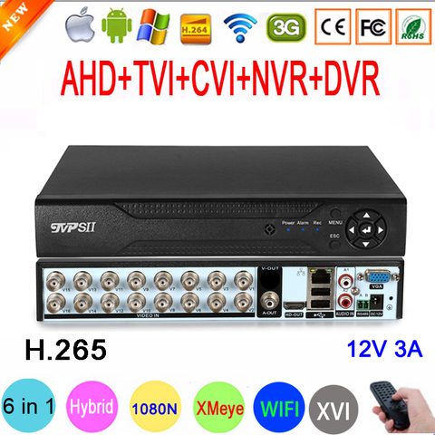1080P,960P,720P CCTV Camera XMeye Hi3521D H.265+ 16 Channel 16CH 1080N 6 in 1 Hybrid Wifi TVi CVI NVR AHD DVR Video Recorder ► Photo 1/6