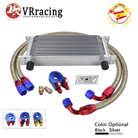 AN10 OIL COOLER KIT 16ROWS TRANSMISSION OIL COOLER +OIL FILTER ADAPTER + NYLON STAINLESS STEEL BRAIDED HOSE WITH PQY STICKER+BOX ► Photo 1/6