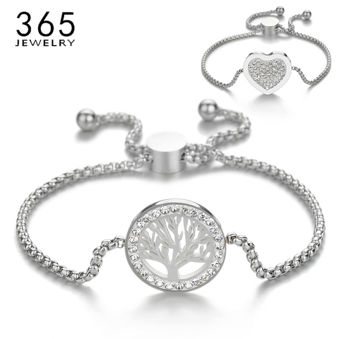 New Stainless Steel Adjustable Heart Tree Bracelets Women Steel CZ Stone Family Bracelet Mother's Day Gift ► Photo 1/6