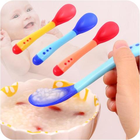 3 Pcs Baby Feeding Slip-resistant Tableware Temperature Sensing Silicon Spoon Dinnerware Cutlery Utensils Solid Feeding Newborn ► Photo 1/6