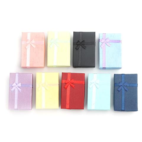 DoreenBeads Paper Jewelry Gift Boxes Rectangle Color Bowknot Pattern Ring Box Earrings Box Wholesale,8.1cm x 5.2cm , 4 PCs ► Photo 1/6