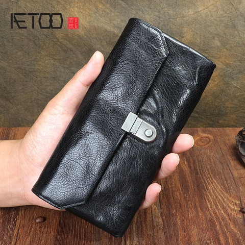 Original retro multi-function leather long wallet First layer cowhide multi-function wallet Mobile phone bag lock clasp ► Photo 1/6