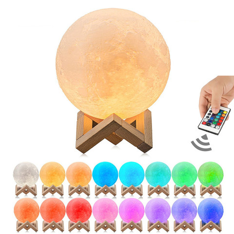 3D Print Moon Lamp Bedroom Decor USB Led Night Light Moonlight 16 Colors Remote And Touch Control Lampara Luna 10cm 15cm 20cm ► Photo 1/6