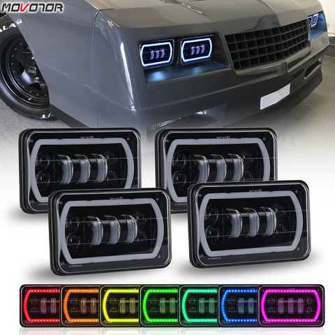 4x6 Led Headlights with White RGB Halo Music Mode Seal Beam Replace H4651 H4656 H4666 Rectangular Led Headlight for Trucks Ford ► Photo 1/6