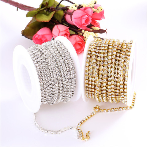 New 2mm-4mm Glass Rhinestone Chain with Silver Base Crystal Faltback Sewing Accessories for Garment Bags decorations ► Photo 1/6