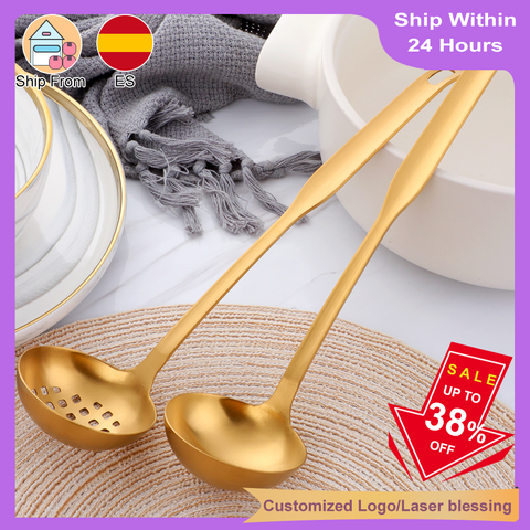 2Pcs/Set Stainless Steel Cooking Tool Matt Polish Long Handle Soup Ladle Spoon Skimmer Gold Kitchen set Accessories for Hot Pot ► Photo 1/6