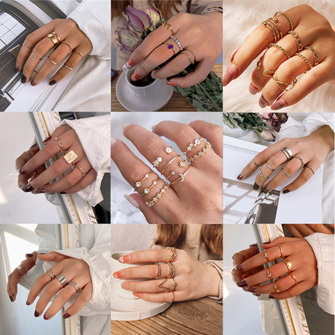 17KM Bohemian Gold Moon Star Rings Set For Women Fashion Metal Knuckle Finger Rings Vintage Chain Ring 2022 Minimalist Jewelry ► Photo 1/6