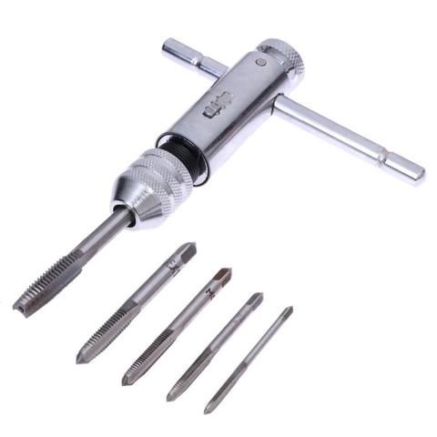 5Pcs/Set Adjustable 3-8mm T-Handle Ratchet Tap Wrench with M3-M8 Machine Screw Thread Metric Plug Tap Machinist Tool ► Photo 1/6