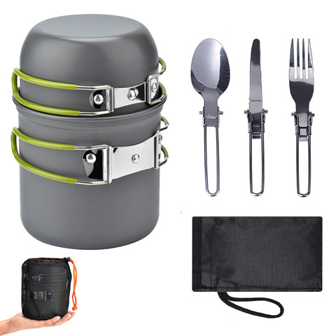 Ultra-light Camping Cookware Utensils Set Outdoor Backpacking Hiking Picnic Cooking Travel Tableware Pot Pan Spoon Fork Knife ► Photo 1/6