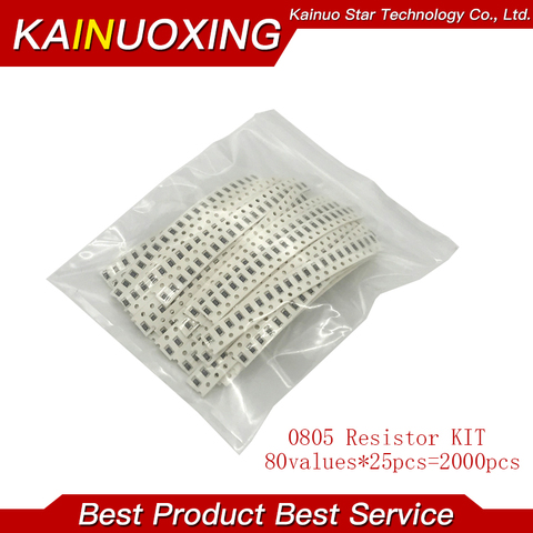 2000pcs 0805 SMD Resistor Kit Assorted Kit 1ohm-1M ohm 5% 80valuesX 25pcs=2000pcs Sample Kit ► Photo 1/1