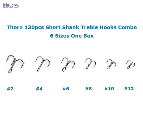 1 box MIZUGIWA Treble Fishing Hooks Short Shank Treble Hooks #2 - #12 Carbon Steel Barbed Fishhooks Triple Hooks Sea Tackle ​ ► Photo 1/6