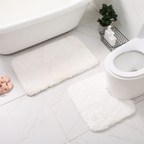 White Bathroom Bath Mat Set Anti-skid Toilet Rugs U-Shape Rectangle Floor Carpets For Bathtub Side Entrance Doormat Shower Room ► Photo 1/6