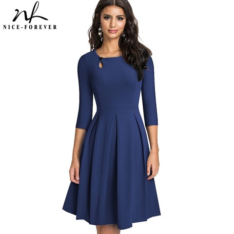 Nice-forever Autumn Vintage Solid Color with Button Dresses Party A-Line Women Flared Swing Dress A223 ► Photo 1/6