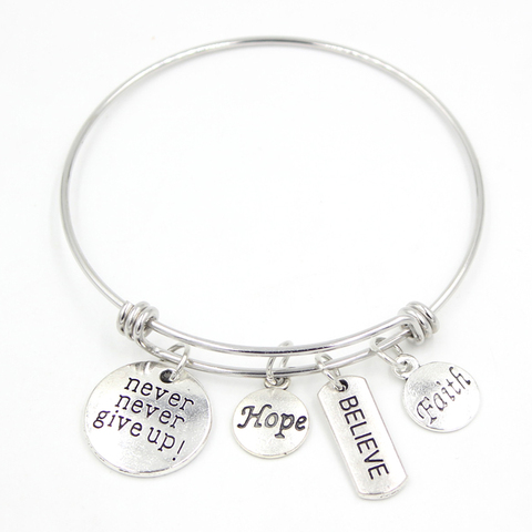 Inspiration Bracelet Stainless Steel Bangle Alloy Inspire never give up Hope Faith Believe charms Bracelet&Bangle gift pulsera ► Photo 1/6