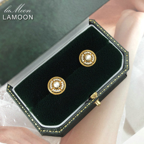 LAMOON Freshwater Pearl Earring 925 Sterling Silver Stud Earrings For Women 14K Gold Plated Vintage Fine Jewelry Korean LMEI106 ► Photo 1/6