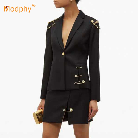 Women'S Black V-Neck Mesh Pin Temperament Suit Jacket New Lapel Long-Sleeved Slim Jacket Fashion Winter 2022 New ► Photo 1/6