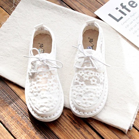 Summer New Forest Art Casual White Shoes Lace Embroidery Lace Flat Female Shoes Tide Flats For Women Ladies Shoes Drop Shipping ► Photo 1/6