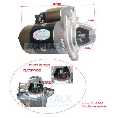 170F 178F 186F 188F 192F engine parts, the starter motor (two choice), please check rotation of the starter ► Photo 1/2