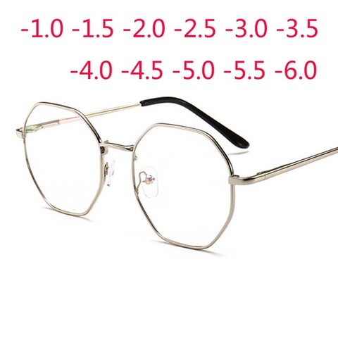 Polygonal Women Men Glasses Lady Luxury Retro Metal Eyewear Vintage Mirror -1.0 -1.5 -2.0 -2.5 -3.0 -3.5 -4.0 ► Photo 1/6