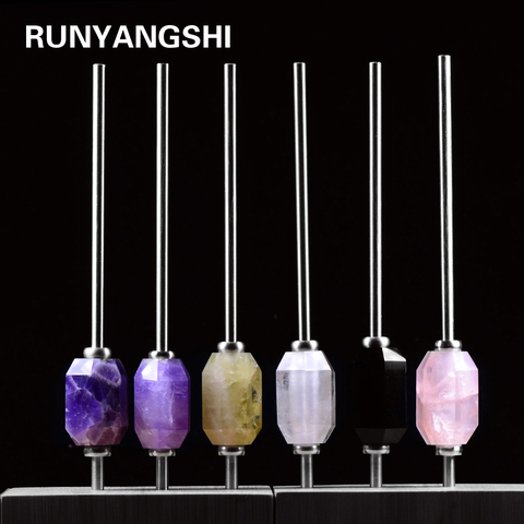 Runyangshi 1pc 2022 New Eco-friendly Reusable  Natural crystal amethyst stainless steel Drink straw rose quartz With Brush ► Photo 1/6