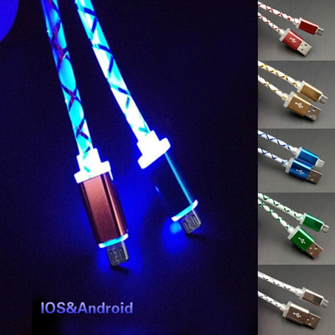 Micro USB Phone Cable Visible LED Flow Light Micro USB Charging Data Sync Cable for Android Phone Universal Phone 1M Cables ► Photo 1/6