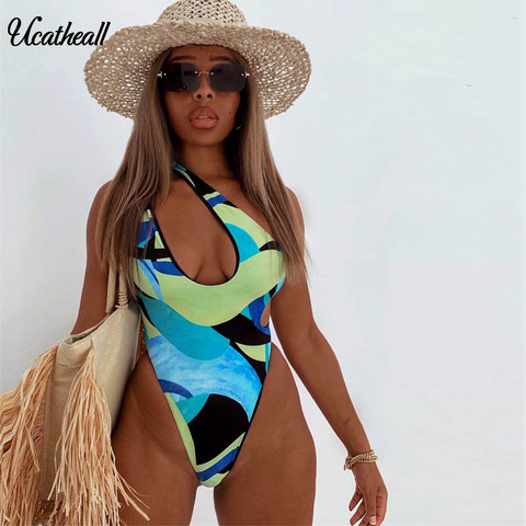 New Sexy Open Back One Piece Swimsuit Vintage Retro Bathing Suit One Shoulder Hollow Out Backless  Women's Swimsuit ► Photo 1/6